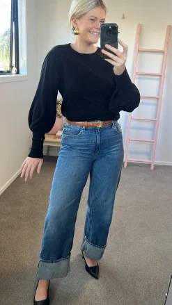 Aleger N.33 Cashmere Blend Bell Sleeve Top - Black