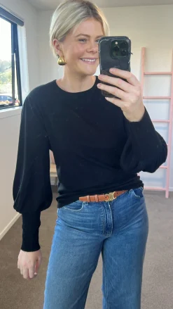 Aleger N.33 Cashmere Blend Bell Sleeve Top - Black