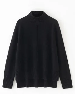 Aleger N.93 Cashmere Blend Mini Detail Funnel Neck - Black