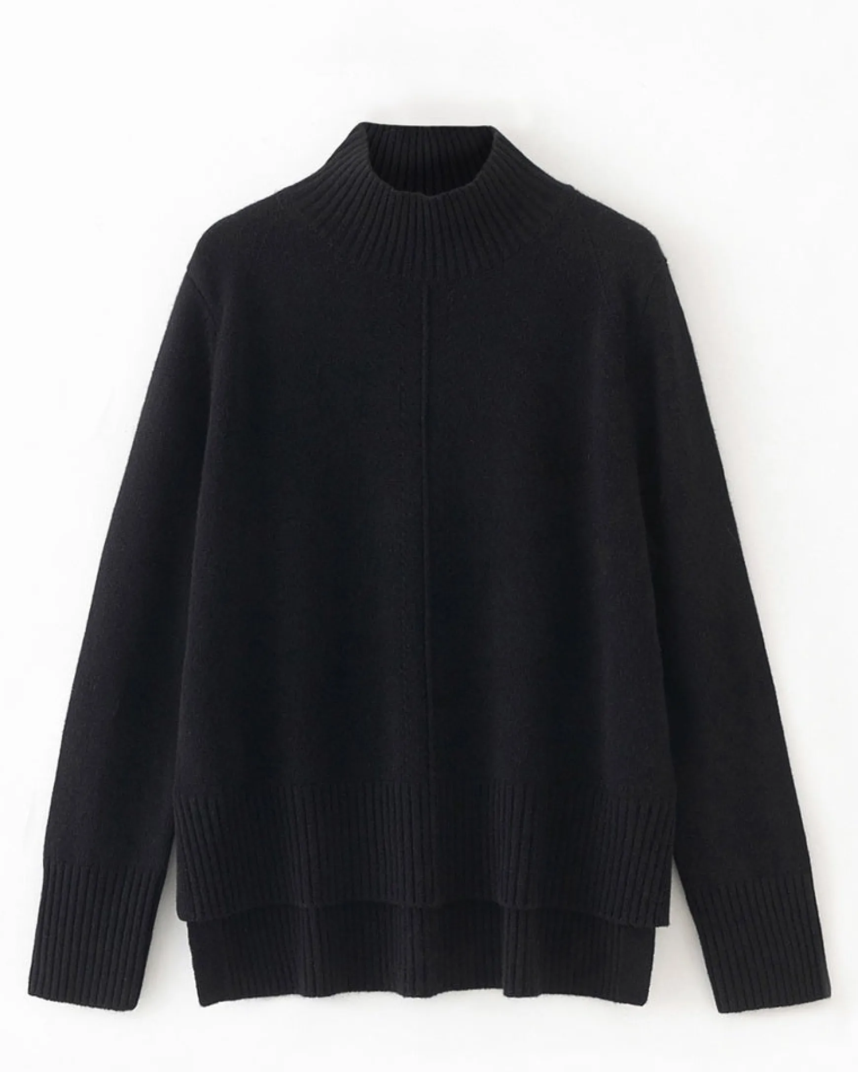 Aleger N.93 Cashmere Blend Mini Detail Funnel Neck - Black