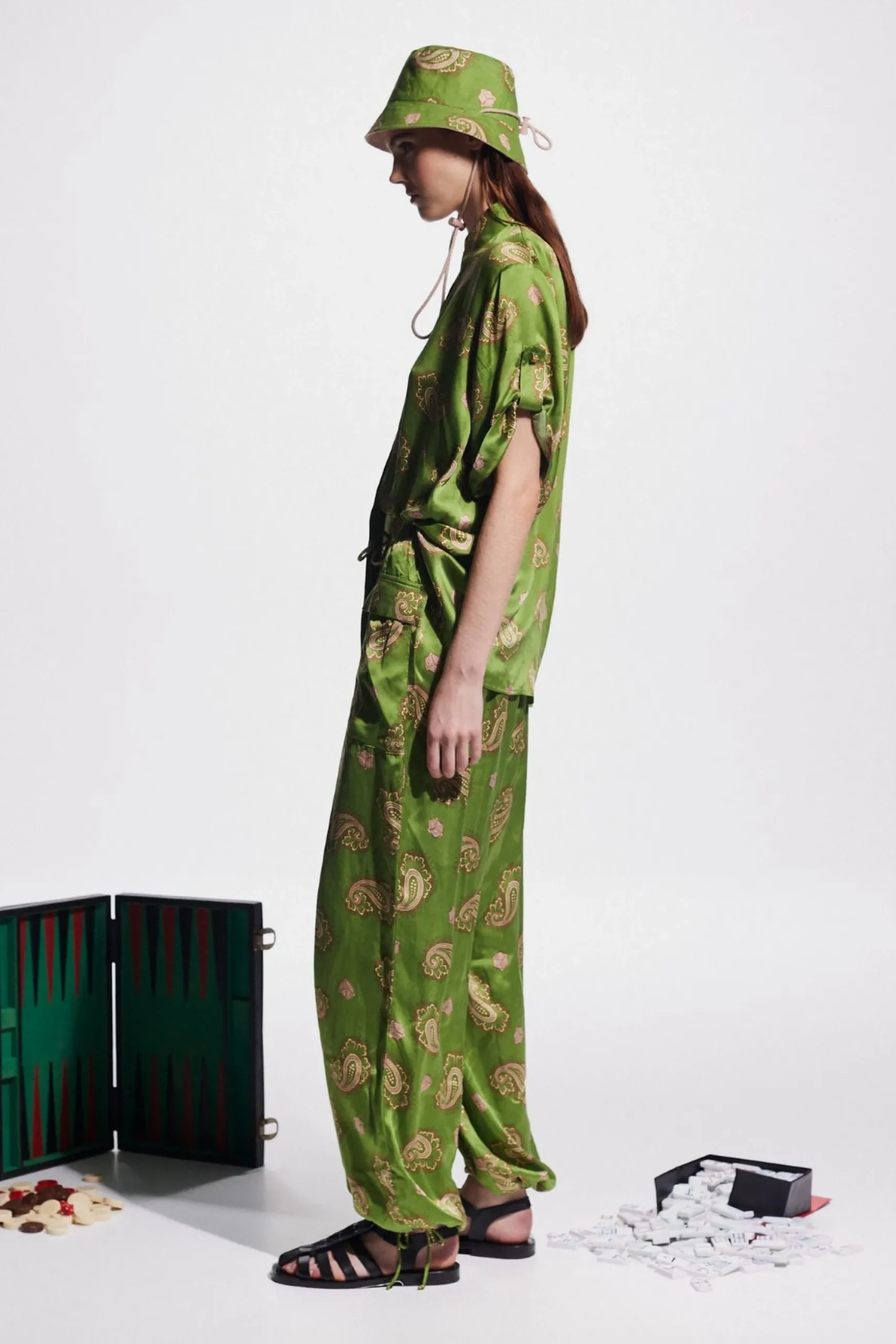Alemais Dice Silk Pant - Forest