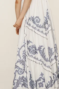 ALÉMAIS HAZEL SMOCKED EMBROIDERED MIDI DRESS (WHITE)