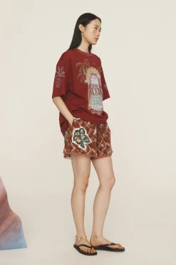 Alémais Surrealist Summer Burgandy Tee - Burgundy
