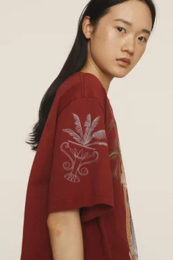 Alémais Surrealist Summer Burgandy Tee - Burgundy