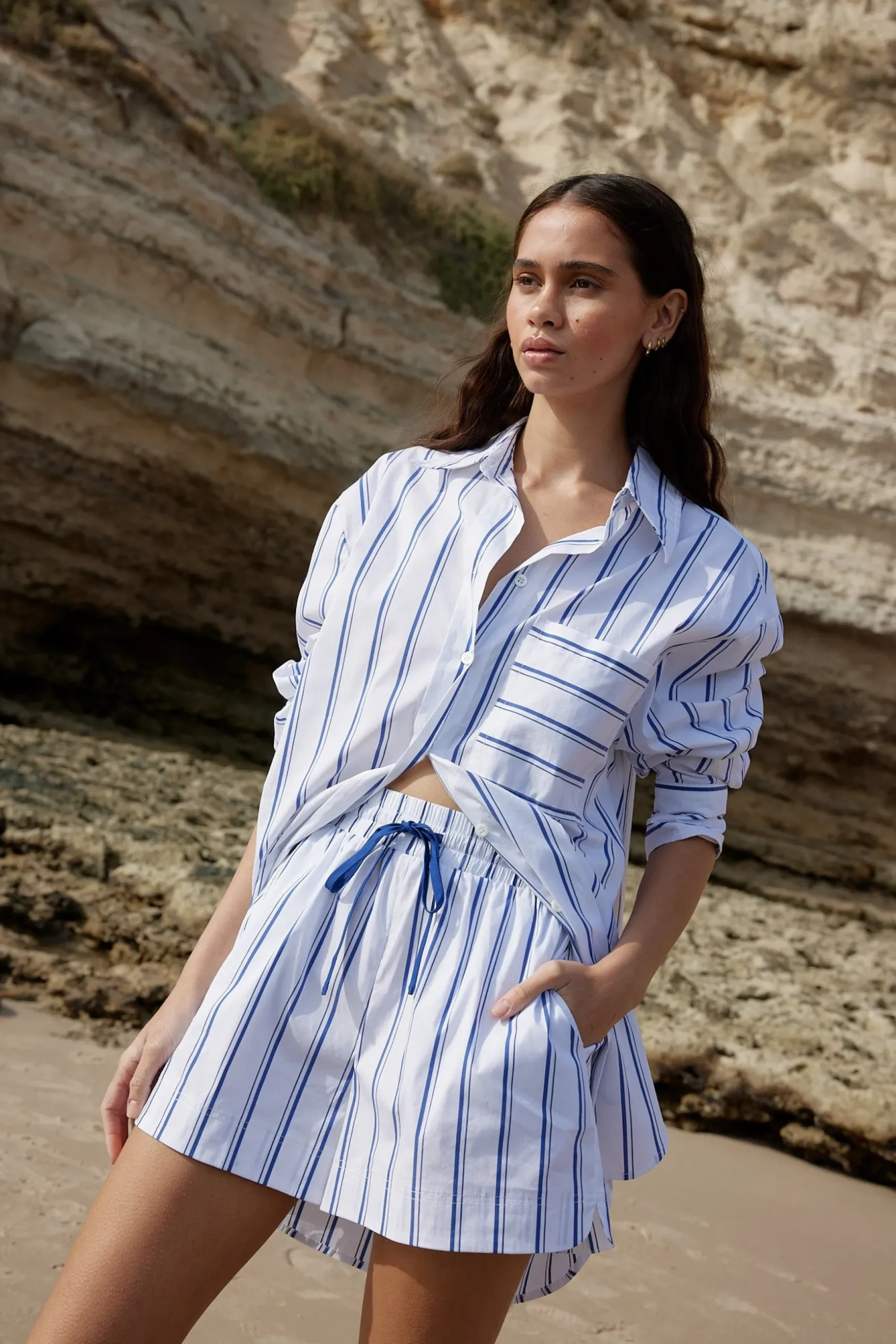 Aston Studio Buddy Shirt - Celeste Stripe