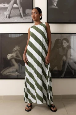 Blak The Label Finally Here Dress - Dried Mint/Ivory Diagonal Stripe