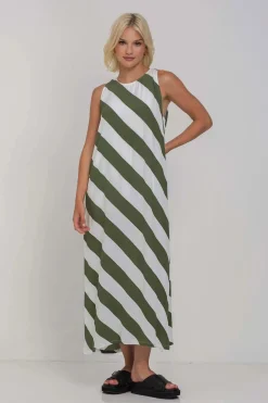 Blak The Label Finally Here Dress - Dried Mint/Ivory Diagonal Stripe