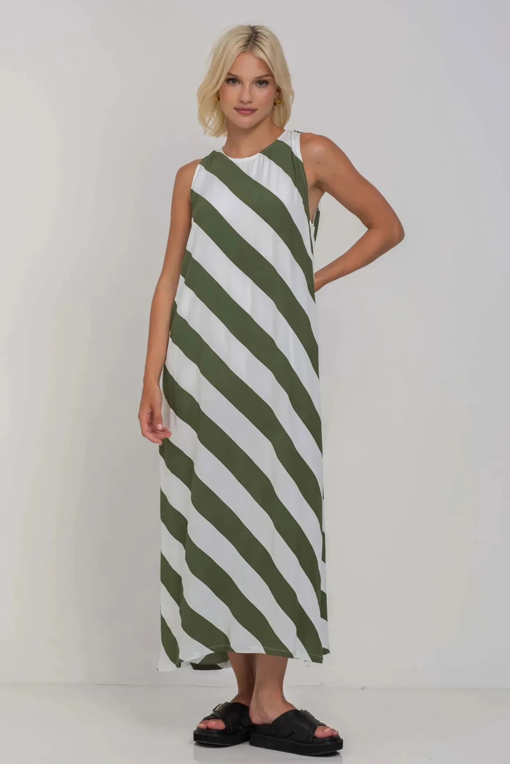 Blak The Label Finally Here Dress - Dried Mint/Ivory Diagonal Stripe