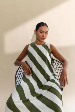 Blak The Label Finally Here Dress - Dried Mint/Ivory Diagonal Stripe