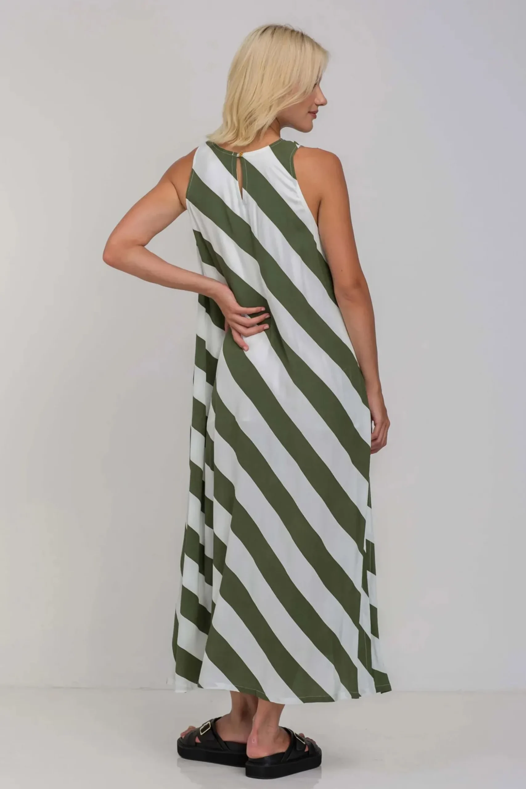 Blak The Label Finally Here Dress - Dried Mint/Ivory Diagonal Stripe