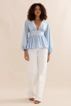 Caitlin Crisp Belle Blouse - Blue Stripe