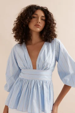 Caitlin Crisp Belle Blouse - Blue Stripe