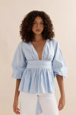 Caitlin Crisp Belle Blouse - Blue Stripe