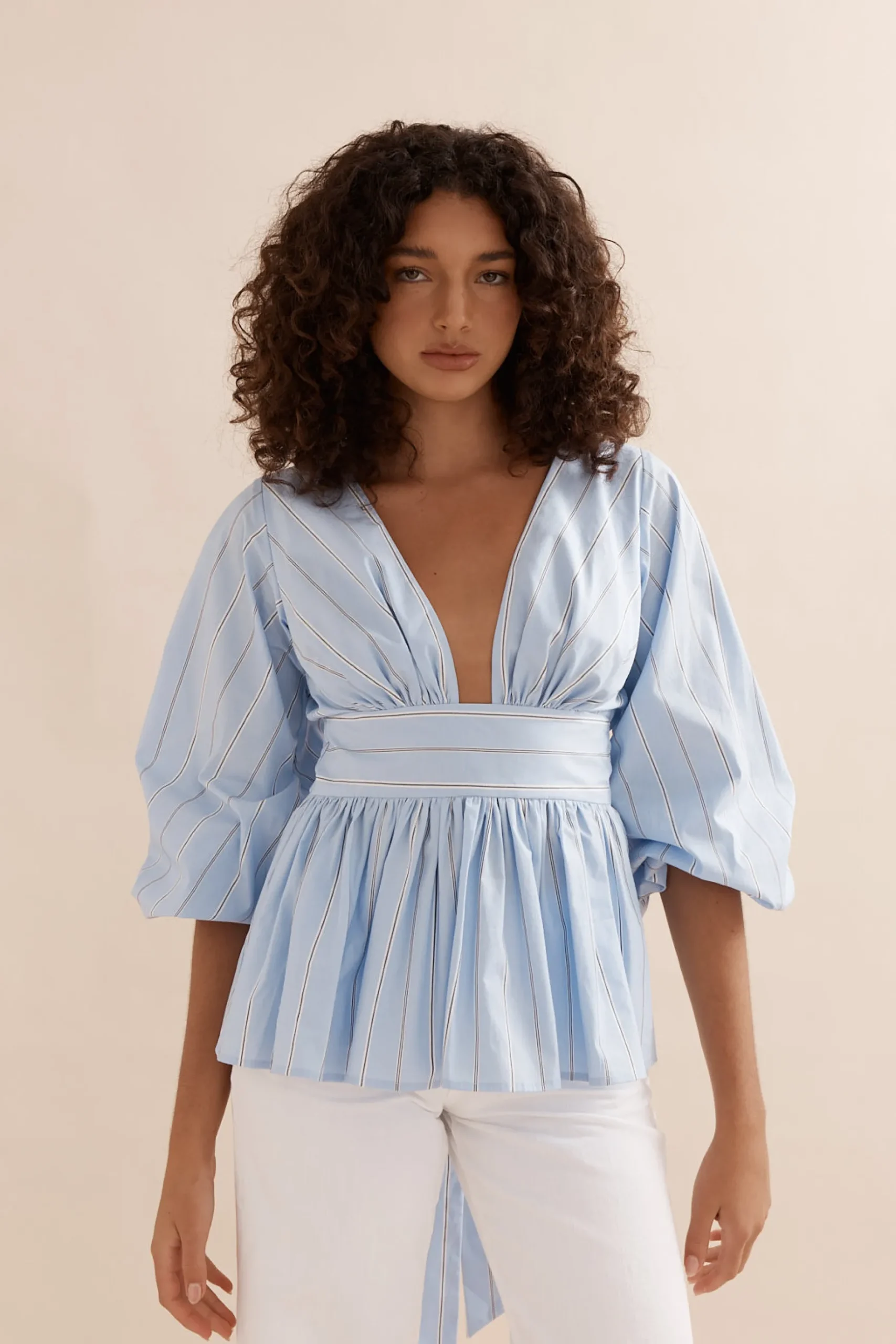Caitlin Crisp Belle Blouse - Blue Stripe