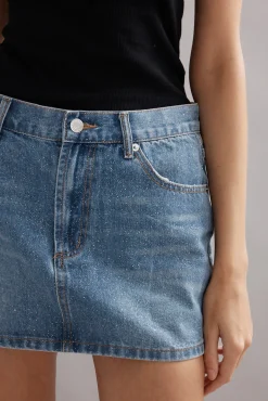 Caitlin Crisp Billie Mini Skirt - Denim Glitter