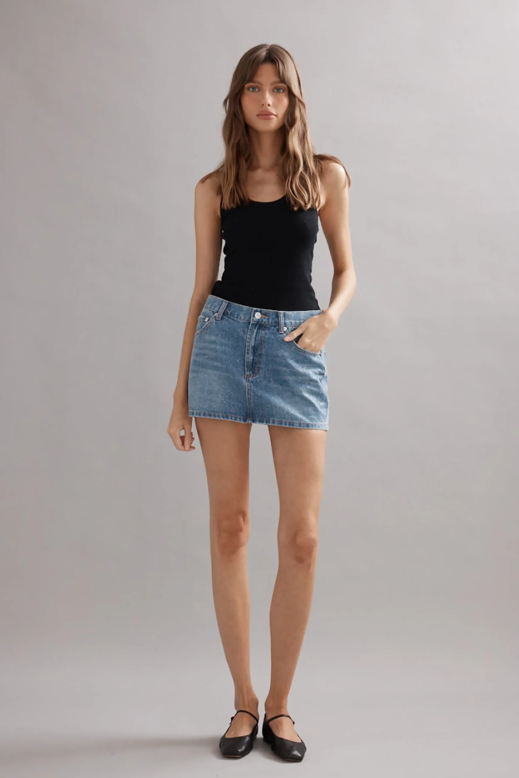 Caitlin Crisp Billie Mini Skirt - Denim Glitter