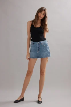 Caitlin Crisp Billie Mini Skirt - Denim Glitter