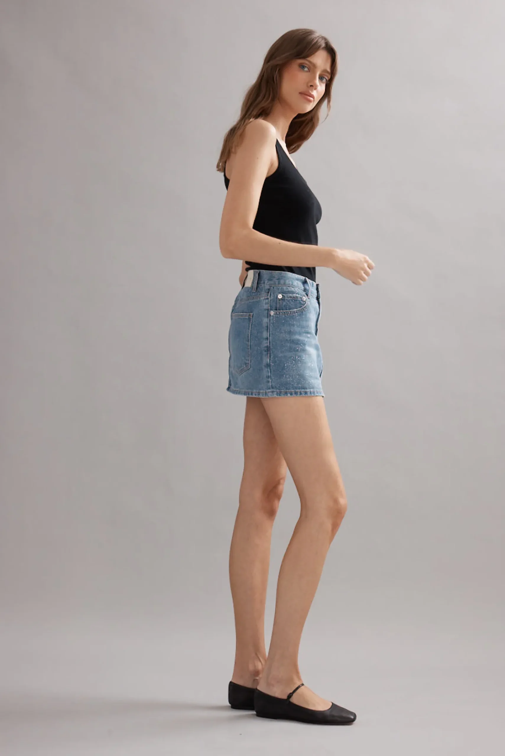 Caitlin Crisp Billie Mini Skirt - Denim Glitter