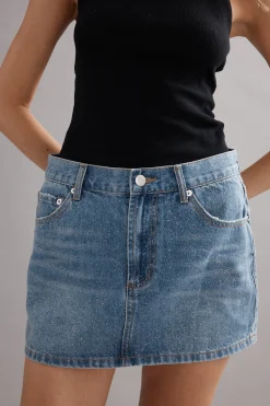 Caitlin Crisp Billie Mini Skirt - Denim Glitter