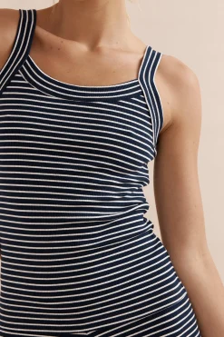 Caitlin Crisp Essential Tank - Navy & Ivory Stripe