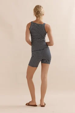Caitlin Crisp Essential Tank - Navy & Ivory Stripe