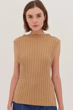 Cloth & Co The Rib Funnel Neck Tank - Raffia