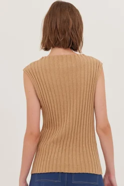 Cloth & Co The Rib Funnel Neck Tank - Raffia