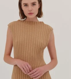 Cloth & Co The Rib Funnel Neck Tank - Raffia