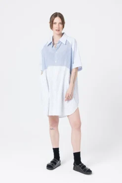 Company of Strangers Curve Shirt Jacket - Blue White Stripes