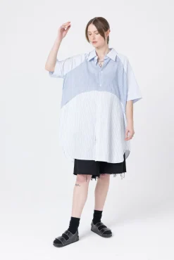 Company of Strangers Curve Shirt Jacket - Blue White Stripes