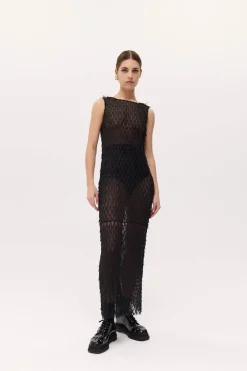 Harris Tapper Mira Lace Dress - Black Mesh Fringe