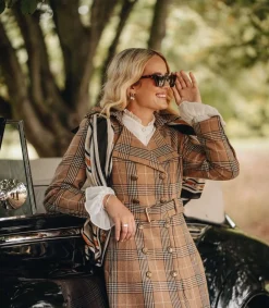 Jordan Elli Brentwood Trench Coat - Camel Check 100% Wool