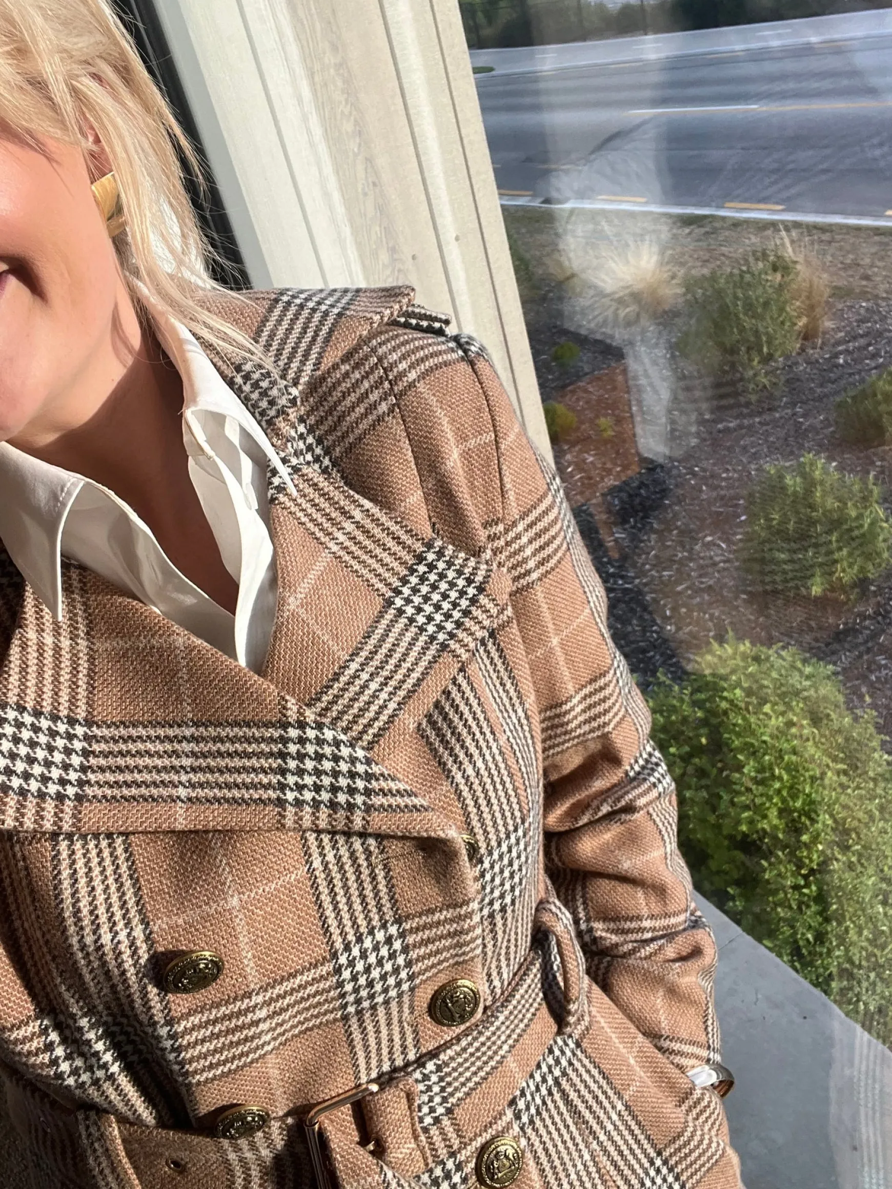 Jordan Elli Brentwood Trench Coat - Camel Check 100% Wool