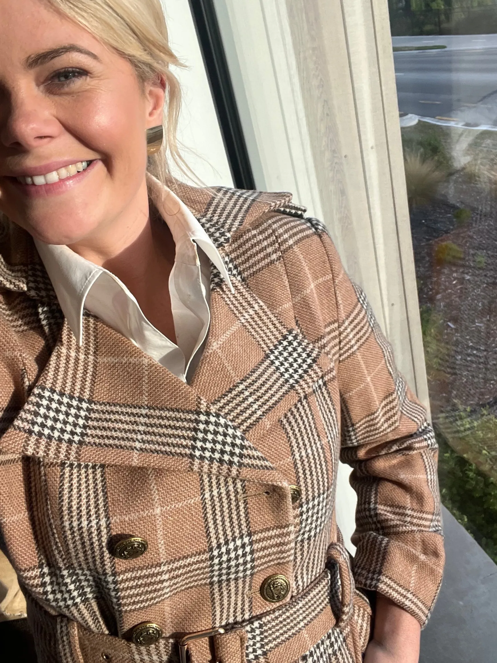 Jordan Elli Brentwood Trench Coat - Camel Check 100% Wool