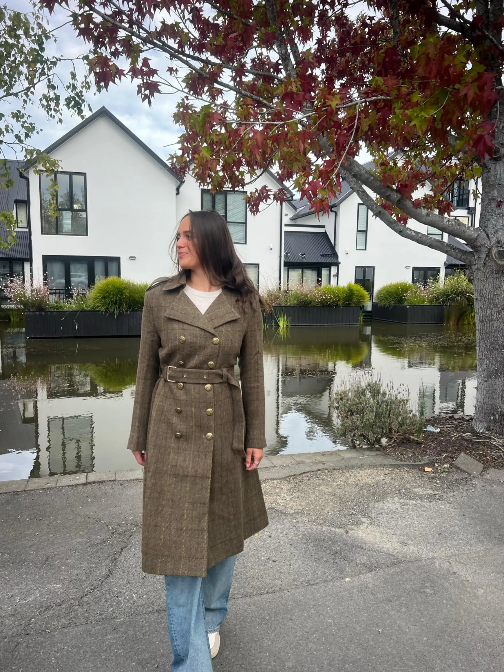 Jordan Elli Brentwood Trench Coat - Green Check