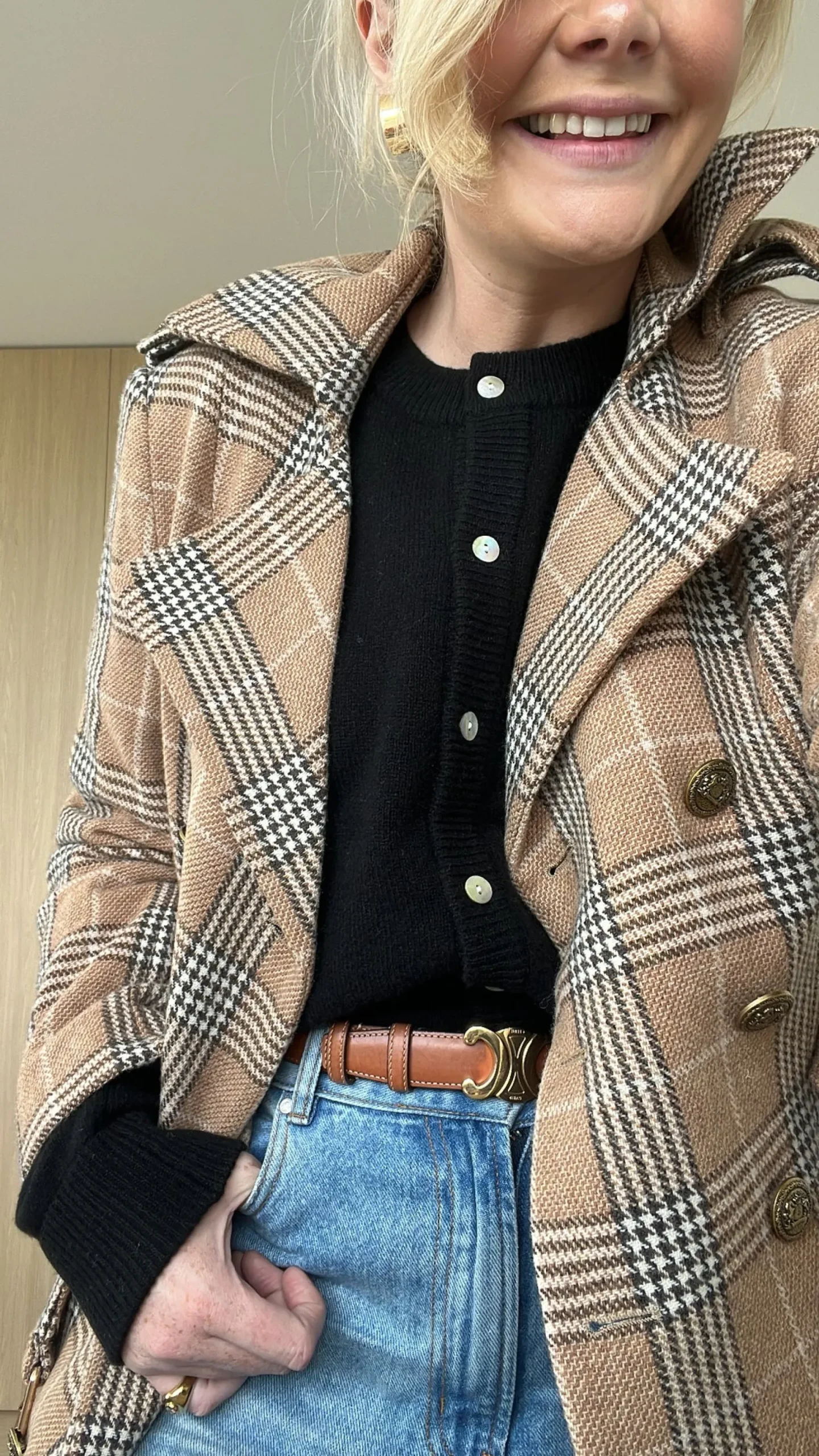 Jordan Elli Brentwood Trench Coat - Camel Check 100% Wool