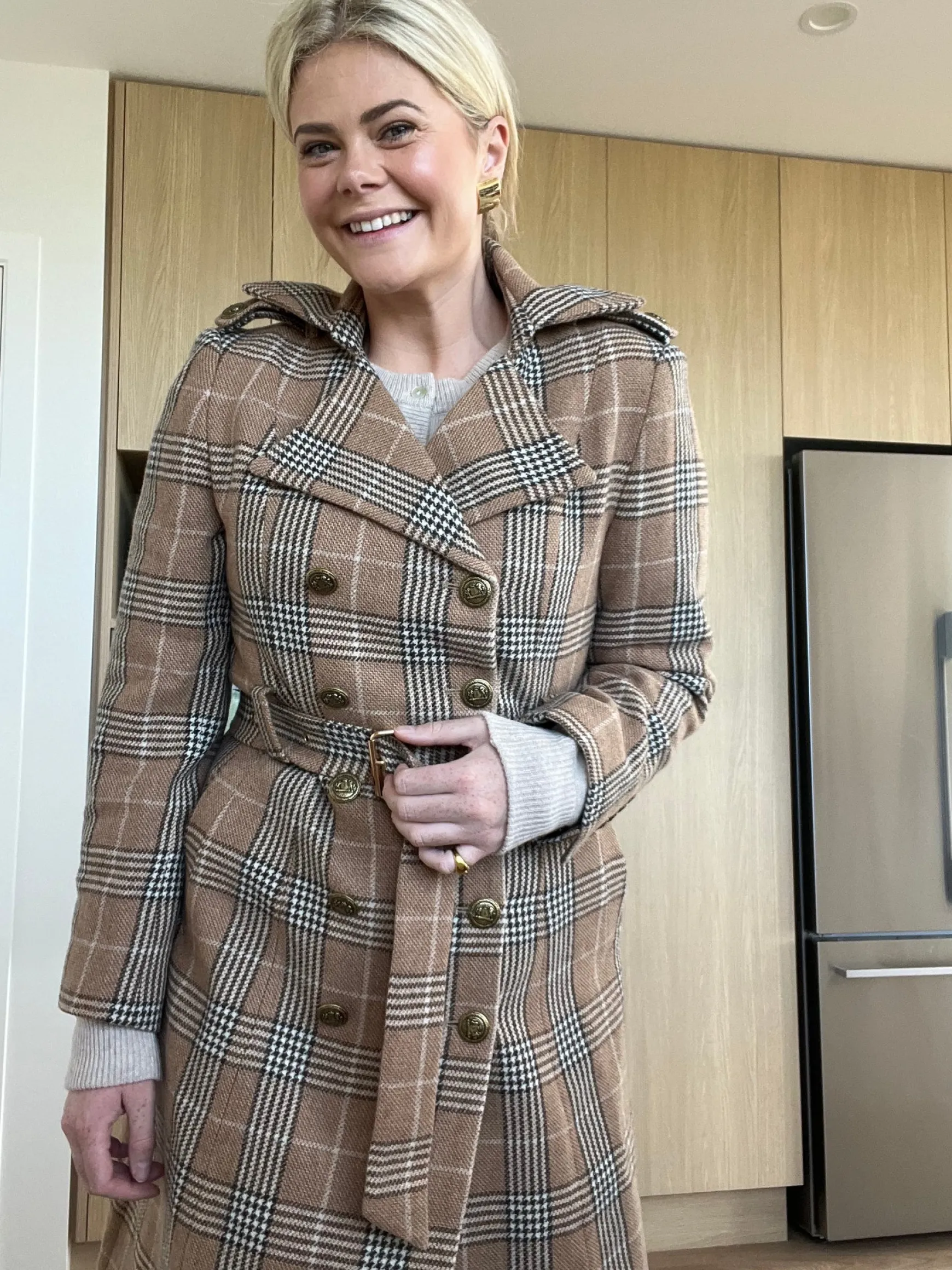 Jordan Elli Brentwood Trench Coat - Camel Check 100% Wool