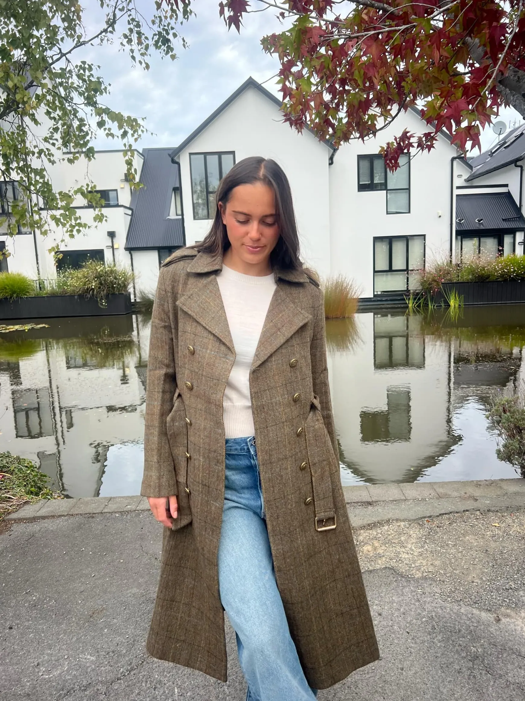 Jordan Elli Brentwood Trench Coat - Green Check