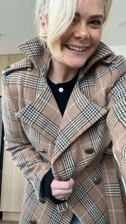 Jordan Elli Brentwood Trench Coat - Camel Check 100% Wool