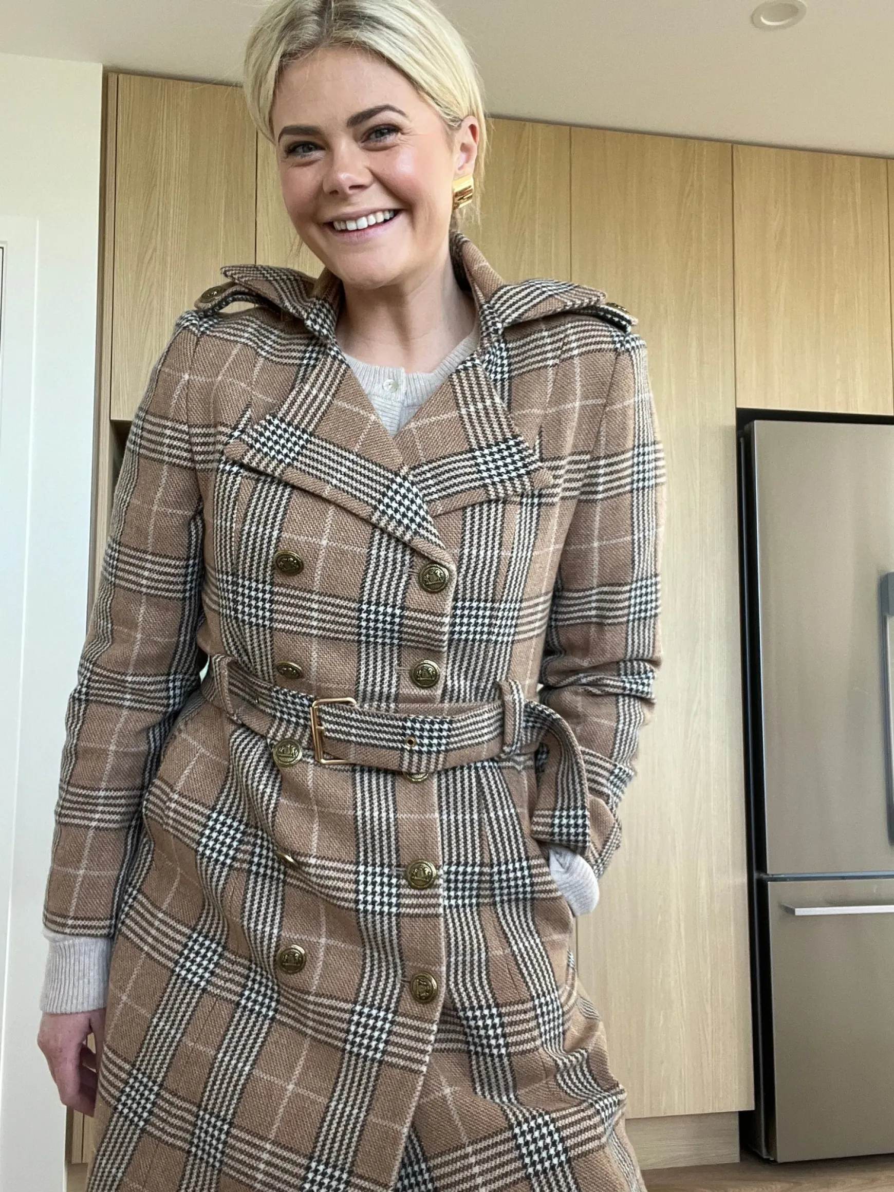 Jordan Elli Brentwood Trench Coat - Camel Check 100% Wool