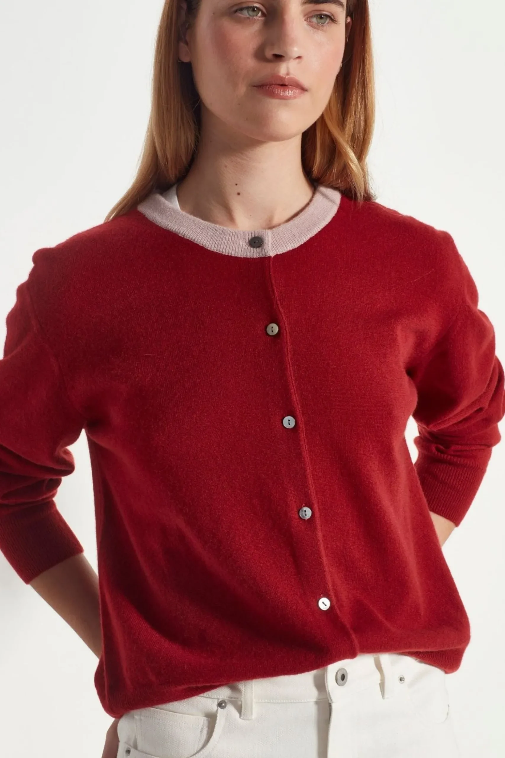Juliette Hogan Contrast Twin Cashmere Cardi - Macaroon