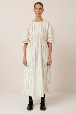 Kowtow Ellora Dress - Greige Pinstripe