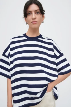 Kowtow Oversized Boxy Tee - Navy White Stripe