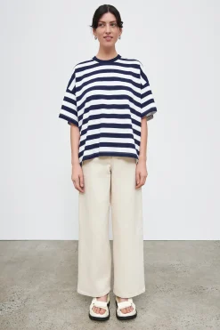 Kowtow Oversized Boxy Tee - Navy White Stripe