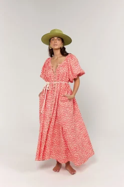 La Bohéme Girls Camila Maxi Dress - Coral Oat Leopard