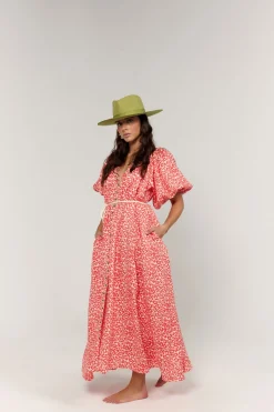 La Bohéme Girls Camila Maxi Dress - Coral Oat Leopard