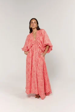 La Bohème Girls Essie V Neck Maxi Dress - Coral Oat Leopard