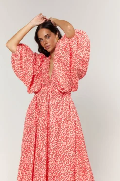 La Bohème Girls Essie V Neck Maxi Dress - Coral Oat Leopard