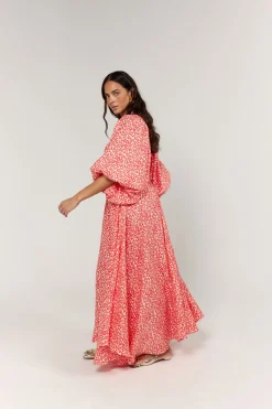 La Bohème Girls Essie V Neck Maxi Dress - Coral Oat Leopard