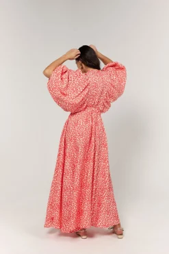 La Bohème Girls Essie V Neck Maxi Dress - Coral Oat Leopard